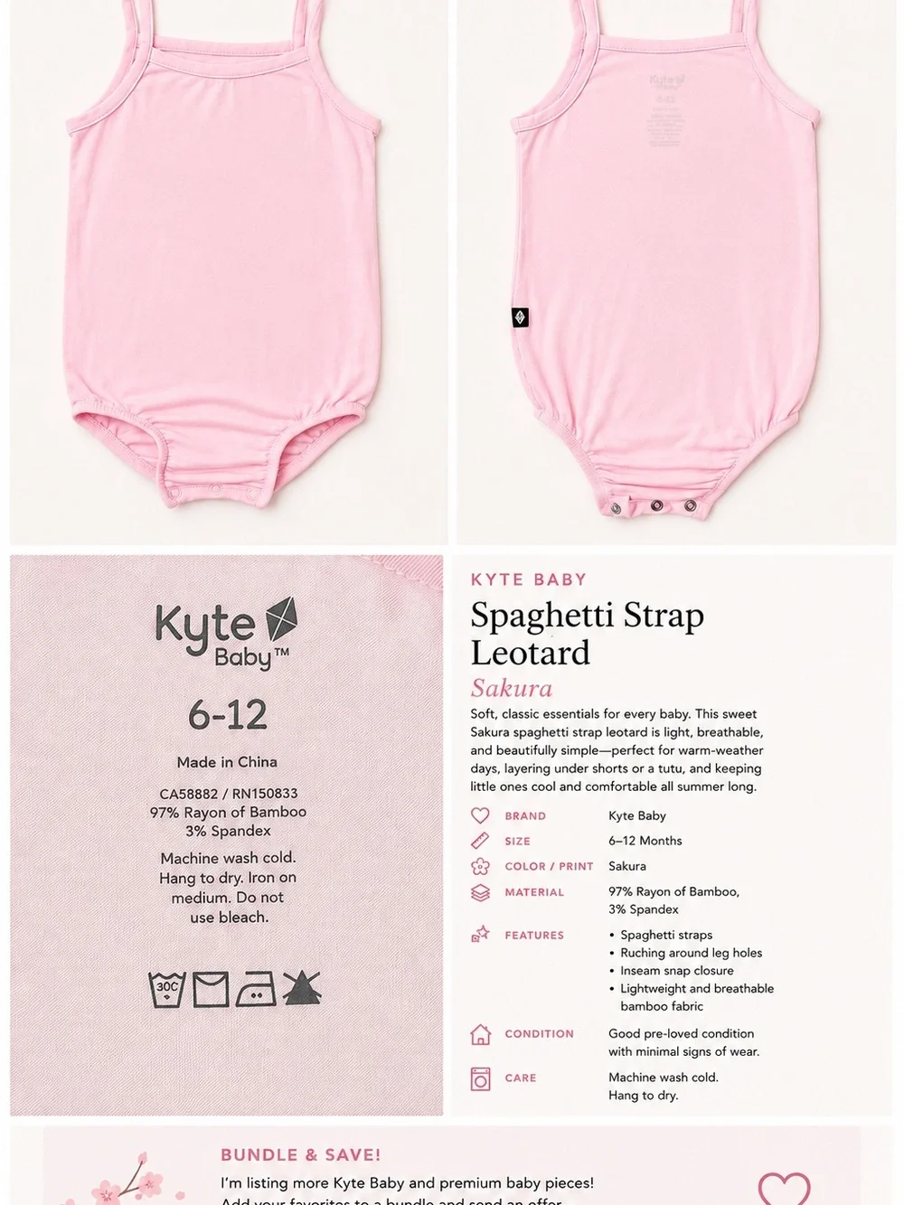 Kyte Baby Sakura Spaghetti Strap Leotard 6–12M | Bamboo